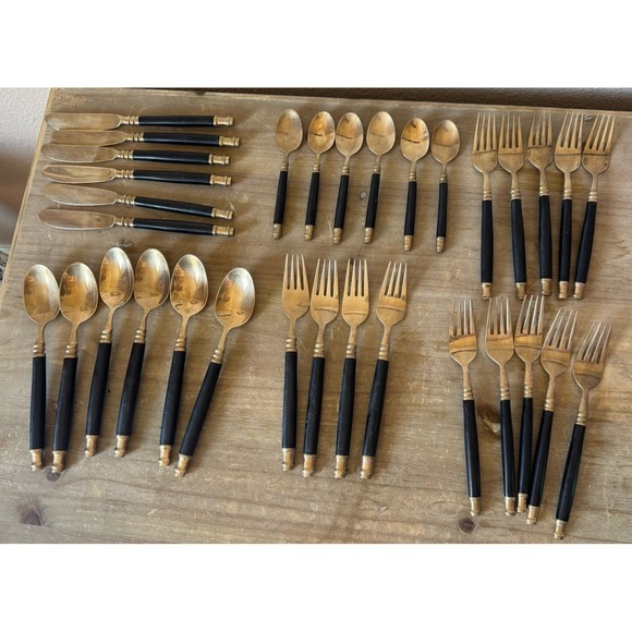 Other - Vintage Brass & Black Bakelite Set Flatware Silverware 32 Piece Set